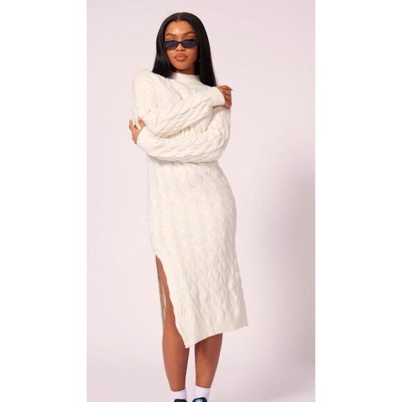 PLT NWT Women Knit Minimalist Maxi Knit Sweater Dress Comfy Old Money Fall Chic - Picture 2 of 12